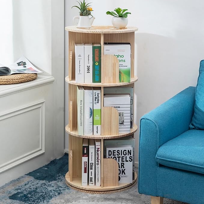 Heehee Rotating Bookshelf 360 Display Floor Standing Bookcase Storage Rack for Kids&Adults Multi-Functional Bookshelf Organizer (3-Tier) - LeafyLoom