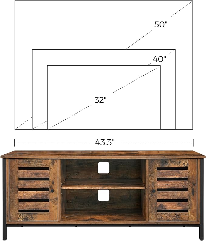 VASAGLE TV Stand for 50 Inches Televisions, Entertainment Center with Storage Shelves, Cabinet with Louvered Doors, 43.3‘’, Rustic Brown - LeafyLoom