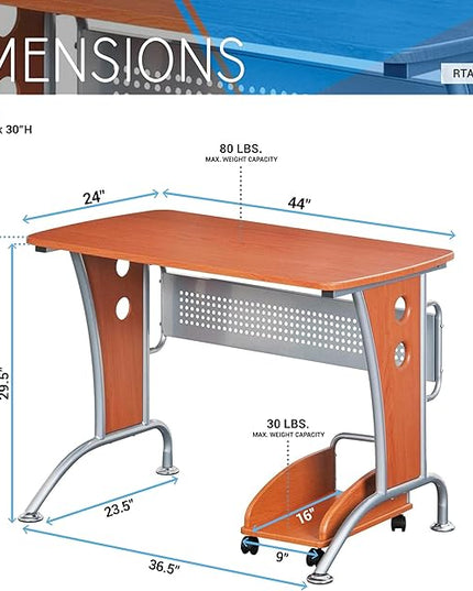 TECHNI MOBILI Modern Computer Desk With Mobile CPU Caddy. Color: Dark Honey - LeafyLoom
