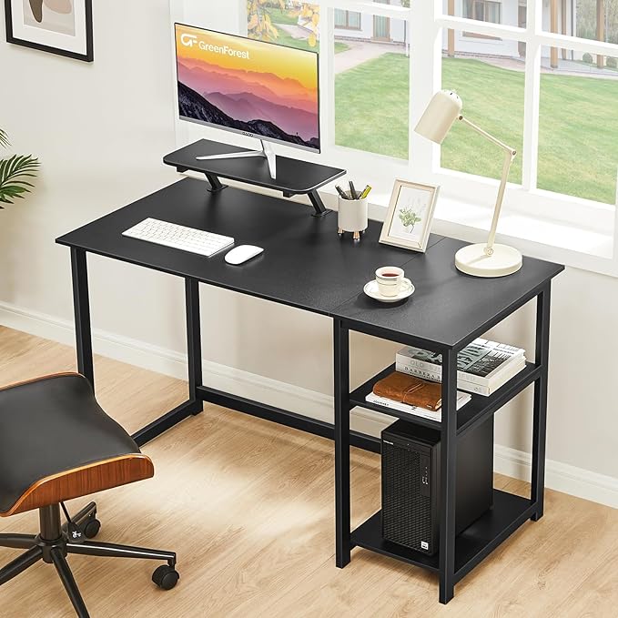 GreenForest Computer Desk with Monitor Stand,39 inch Small Desk with Reversible Storage Shelves,Gaming Desk for Small Spaces Home Office Writing Desk Study Table,Black - LeafyLoom