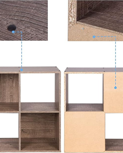 PACHIRA E-Commerce US 4-Cube Organizer Storage Bookcase Bookshelf Suit 11 Inch Storage Bins, Wood Sturdy Cubby Cube Closet Unit Assemble Display Rack Shelving, Rustic Brown Oak - LeafyLoom