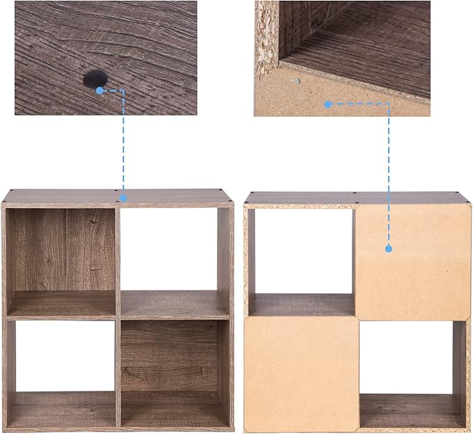 PACHIRA E-Commerce US 4-Cube Organizer Storage Bookcase Bookshelf Suit 11 Inch Storage Bins, Wood Sturdy Cubby Cube Closet Unit Assemble Display Rack Shelving, Rustic Brown Oak - LeafyLoom