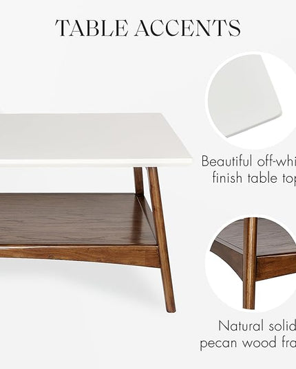 Madison Park Parker Table Modern Mid-Century Accent Living Room Furniture, Medium, Off-White/Pecan - LeafyLoom