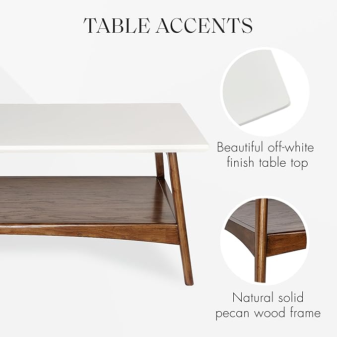 Madison Park Parker Table Modern Mid-Century Accent Living Room Furniture, Medium, Off-White/Pecan - LeafyLoom
