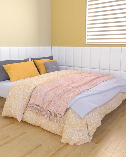 Peel and Stick Headboard White Upholstered Wall Panels, 4 Panels Sized 7.8" x 15.7", 3D Anti-Collision Soundproof Self-Adhesive Wall Panel for Bedroom，Living Room - LeafyLoom