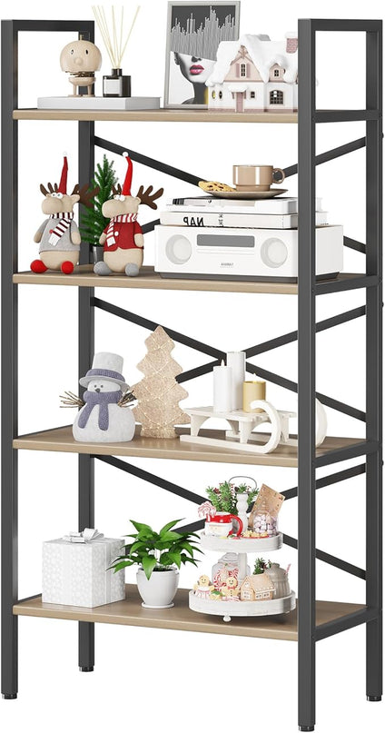 4 Tier Book shelf 23.6" W, Small Bookcase with Open Shelves, BookShelf with Storage, Standing Book Shelves Organizers and Storage for Living Room, Kitchen, Home, Office (Light Coffee) - LeafyLoom