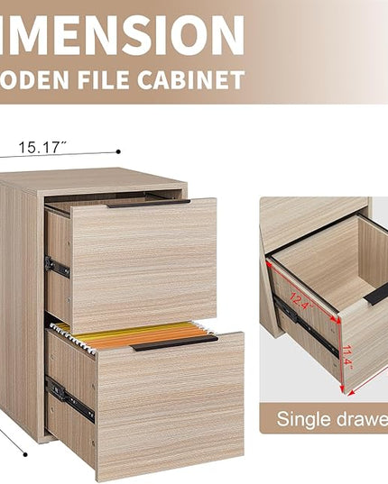 2 Drawer Wood File Cabinet,Vertical Wooden Storage Filing Cabinet for A4 or Letter Size,Under Desk Storage Cabinet for Home Office,Beige - LeafyLoom