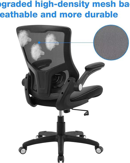 Office Chair Ergonomic Desk Chair, Computer PU Leather Home Office Chair, Swivel Mesh Back Adjustable Lumbar Support Flip-up Arms Executive Task Chair - LeafyLoom