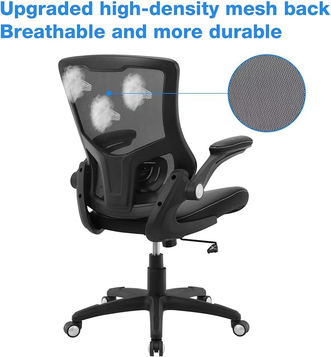 Office Chair Ergonomic Desk Chair, Computer PU Leather Home Office Chair, Swivel Mesh Back Adjustable Lumbar Support Flip-up Arms Executive Task Chair - LeafyLoom
