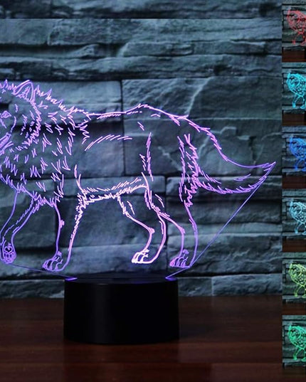 3D Illusion Animal Wolf Optical Night Light 7 LED Color Changing Desk Table Lamp Acrylic Flat Painted Image for Kiddie Kids Children Family Home Office Childrenroom Theme Decoration - LeafyLoom