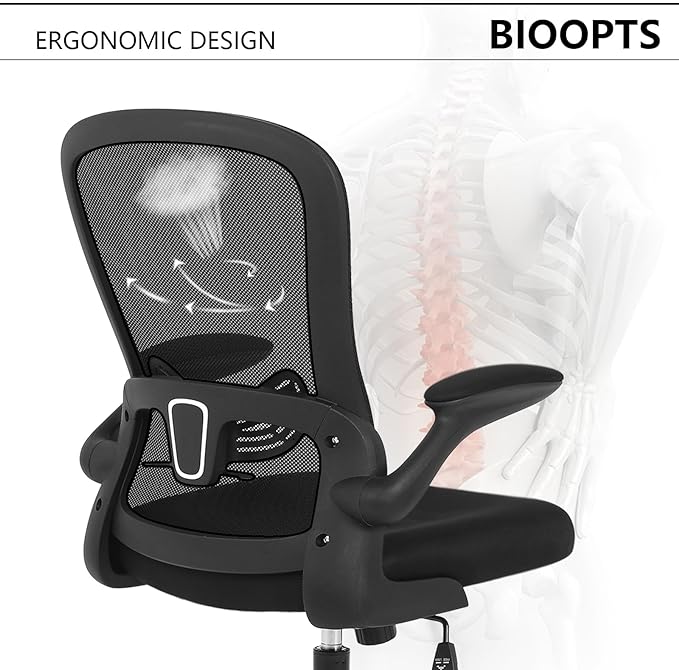 Office Chair Computer Chair with Flip Up Armrests Breathable Mesh Chair Lumbar Support Comfort Swivel Home Office Ergonomic Desk Chair Gaming Chair for Adults and Teens - LeafyLoom