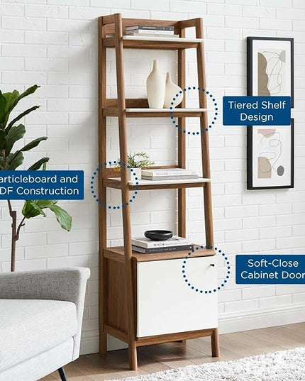 Modway Bixby Display Case, 21" Bookshelf, Walnut White - LeafyLoom