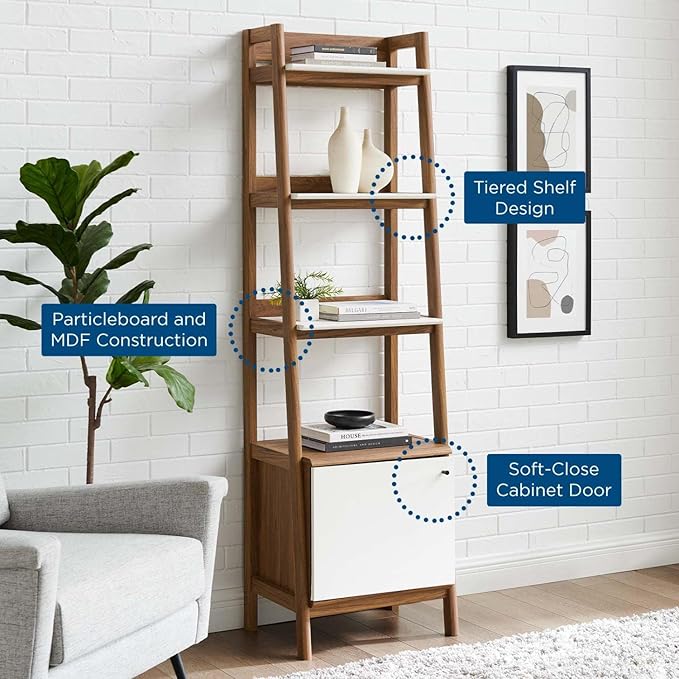 Modway Bixby Display Case, 21" Bookshelf, Walnut White - LeafyLoom