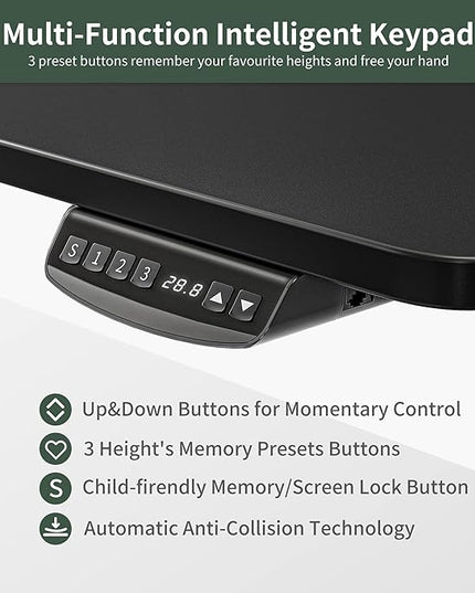 FEZIBO 40 x 24 Inch Height Adjustable Electric Standing Desk with Double Drawer, Stand Up Desk with Storage Shelf, Sit Stand Desk, Black - LeafyLoom