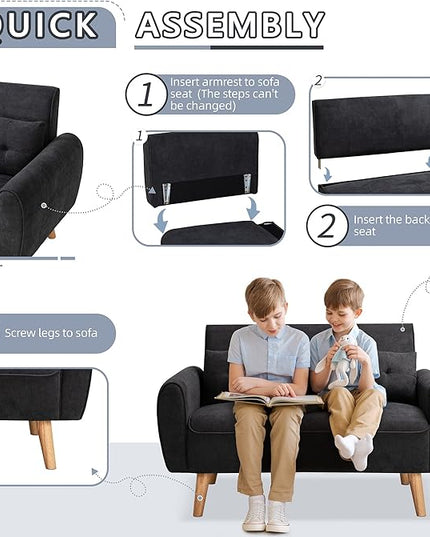 Shintenchi 47" Black Wood Loveseat Sofa, 350 lbs Weight Capacity, Simple Assembly Required - LeafyLoom