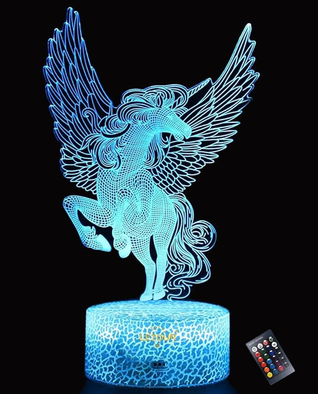 LETOUR Night Light for Kids Horse 3D Night Light Porpoise Illusion Lamp with Remote Control 16 Color Changing Xmas Halloween Birthday Gift for Child Baby Boy,valentines day gifts for kids - LeafyLoom