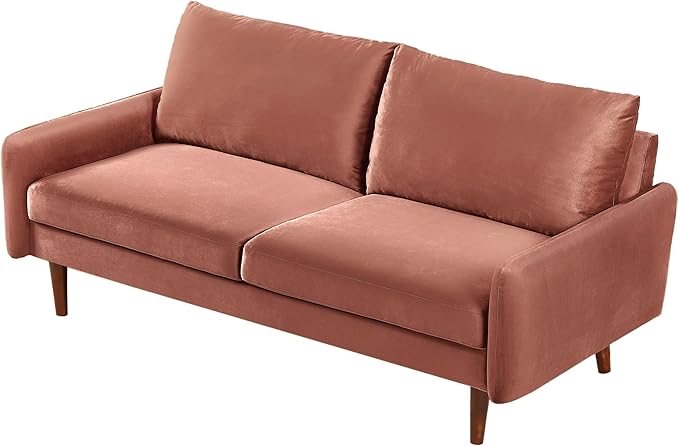 US Pride Furniture Kent Modern Velvet Sofa, Comfortable 3 Seater Couch for Living Rooms and Small Spaces, Ideal Studio Apartment Furniture with Sleek Design, Rose - LeafyLoom