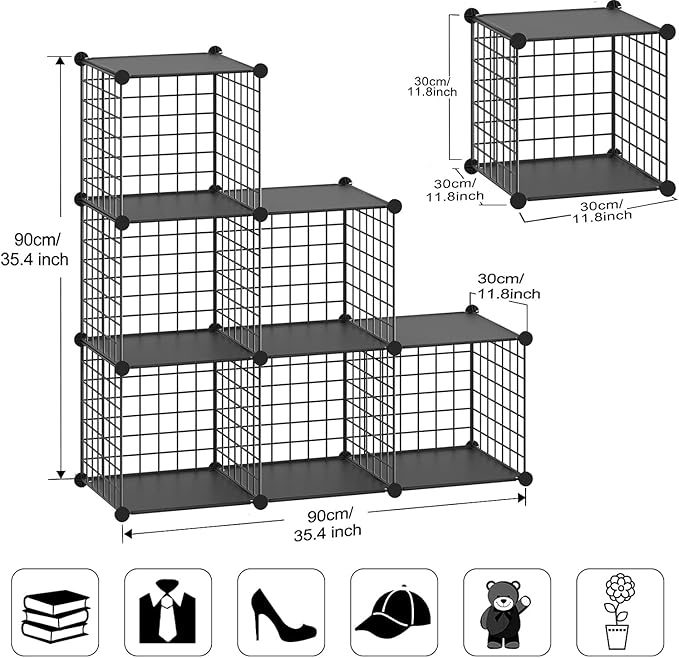 TUMUCUTE Wire Cube Storage Organizer, 6-Cube Metal Storage Shelves Bookshelf, Stackable Modular Closet Organizer for Bedroom Living Room, Office,Storage Shelves - LeafyLoom