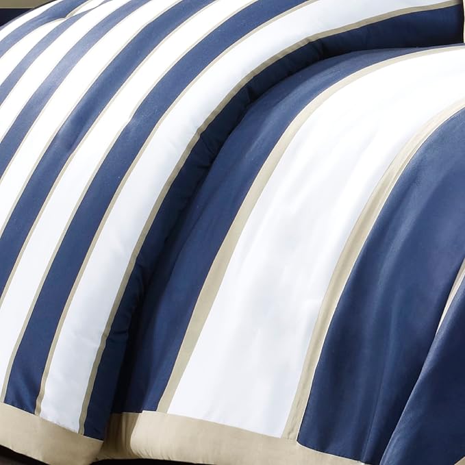 Mi Zone Ashton Duvet Modern Casual Vibrant Colorblock Design, All Season Comforter Cover Teen Bedding, Boys Bedroom Décor, King/Cal King, Khaki/Navy 4 Piece - LeafyLoom