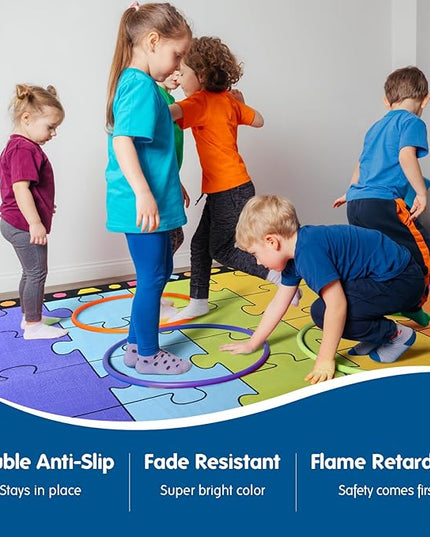 Booooom Jackson Classroom Rug Elementary LargePuzzle Classroom Carpet Seating Rug for School Preshool Kids Colorful Area Rug Educational Rug with Non-Slip Backing(Seats 24),13' x 7'5" - LeafyLoom