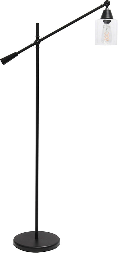 Elegant Designs LF1030-BLK Pivot Arm Glass Shade Floor Lamp, Black - LeafyLoom