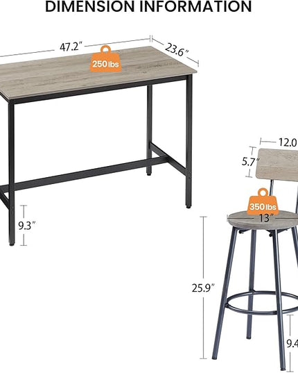 NicBex Dining Room Table Set for 4 Breakfast Nook Table Set Pub High Dining Table 5 Piece Set with 4 Pu Leather Bar Chairs for Kitchen Dining Room, Industrial Style, Grey - LeafyLoom