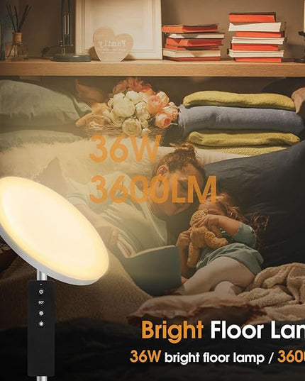 Floor Lamp, 36W/3600LM Super Bright Floor Lamp with Remote Control, Stepless Adjust Color Temperatures & Brightness, Torchiere Standing Lamp for Living Room Bedroom Office - LeafyLoom