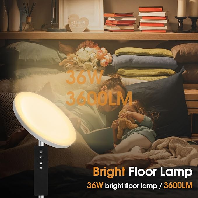 Floor Lamp, 36W/3600LM Super Bright Floor Lamp with Remote Control, Stepless Adjust Color Temperatures & Brightness, Torchiere Standing Lamp for Living Room Bedroom Office - LeafyLoom