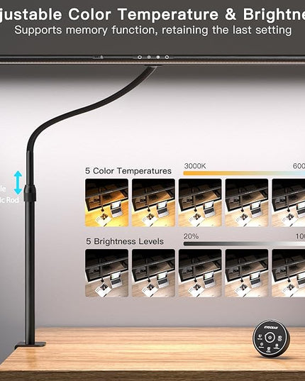 Desk Lamp with Clamp, 31.5" LED Desk Lamp for Home Office, 24W Gesture Sensing Control Desk Light, Dimmable & Color Temperature, Eye-Caring Office Lamp, Brightest Architect Lamp for Screen - LeafyLoom
