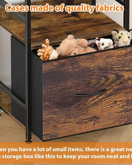 Book Shelf with Storage 3 Tier Narrow Skinny Short Standing Shelves Bookcase with Drawers for Bedroom Living Room, Small Bookshelf for Small Space Rustic Shelf Organizer Office Display Shelf - LeafyLoom