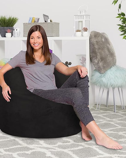 Posh Creations Bean Bag Chair for Kids, Teens, and Adults Includes Removable and Machine Washable Cover, Soft Faux Rabbit Fur - Black, 48in - X-Large - LeafyLoom