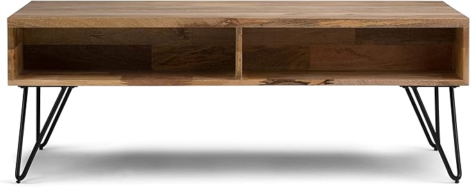 SIMPLIHOME Hunter SOLID MANGO WOOD and Metal 48 Inch Wide Rectangle Industrial Lift Top Coffee Table in Natural, For the Living Room and Family Room - LeafyLoom