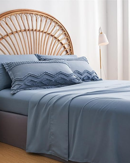 KAKIJUMN Blue Tufted 7-Piece Queen Comforter Set, Shabby Chic Boho Comforter and Sheet Set, All Season Soft Microfiber Complete Bedding Set - LeafyLoom