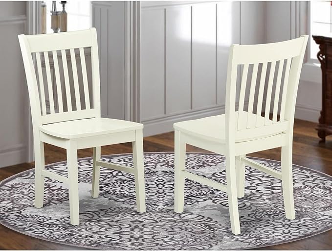 East West Furniture Norfolk Dining Room Slat Back Solid Wood Seat Chairs, Set of 2, Linen White - LeafyLoom