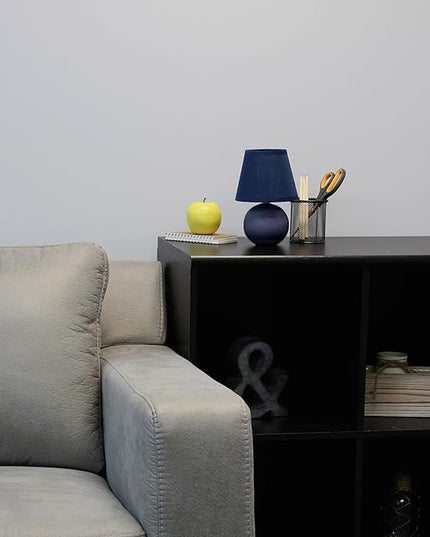 Simple Designs LT2008-BLU Mini Ceramic Globe Table Lamp with Matching Fabric Shade, Blue - LeafyLoom