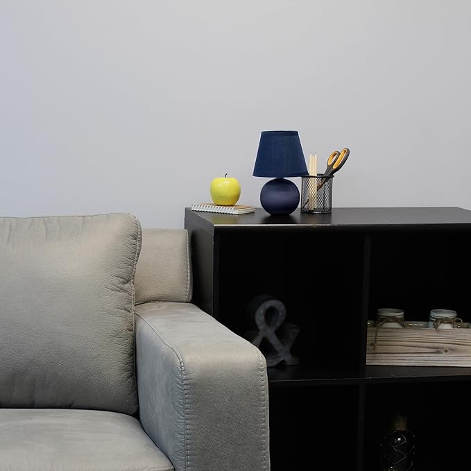 Simple Designs LT2008-BLU Mini Ceramic Globe Table Lamp with Matching Fabric Shade, Blue - LeafyLoom