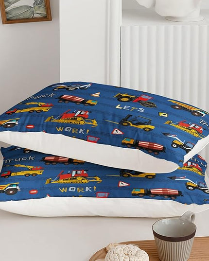 Axolotl Tractor Truck Bedding Set Queen,Excavator Comforter Set,Vehicles Truck Comforter,Boys Bedding Machinery Truck Comforter Construction Site Decor for Kids Boys Teens,1 Quilt 2 Pillowcases,Blue - LeafyLoom