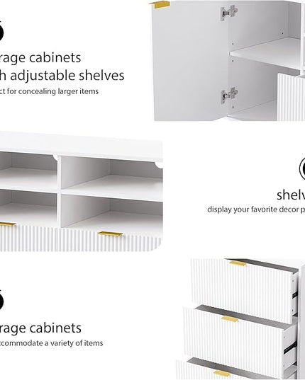 Entertainment Wall Unit with Bridge, TV Stand Media Console Table with 13 Shelves,8 Drawers and 2 Cabinets for Living Room, 112.5 Inch, White - LeafyLoom