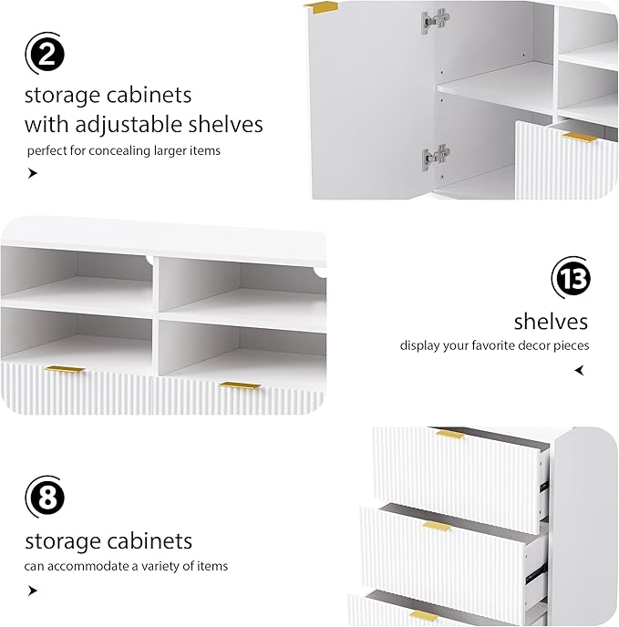 Entertainment Wall Unit with Bridge, TV Stand Media Console Table with 13 Shelves,8 Drawers and 2 Cabinets for Living Room, 112.5 Inch, White - LeafyLoom