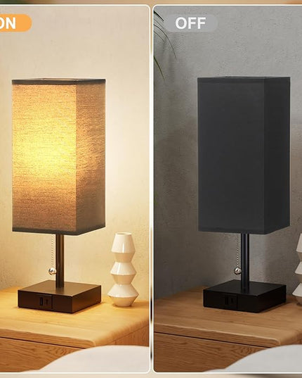 aooshine Table Lamps Set of 2 - Black, USB A and USB C Charging, Pull Chain Control, Bulb NOT Included, Small - LeafyLoom