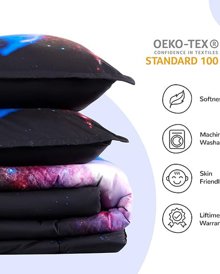 SLEEP ZONE Kids Bedding Twin Comforter Set - Super Soft & Cute Printed 2-Piece Comforter Set All Seasons for Boys, Girls, Fade Resistant, Machine Washable, Purple Galaxy - LeafyLoom