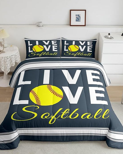 Feelyou Kids Softball Comforter Set Queen Size Softball Gaming Bedding Set for Boys Girls Teens Bedroom Decor Sports Theme Comforter Women Men Baseball Gaming Duvet Set with 2 Pillow Case - LeafyLoom