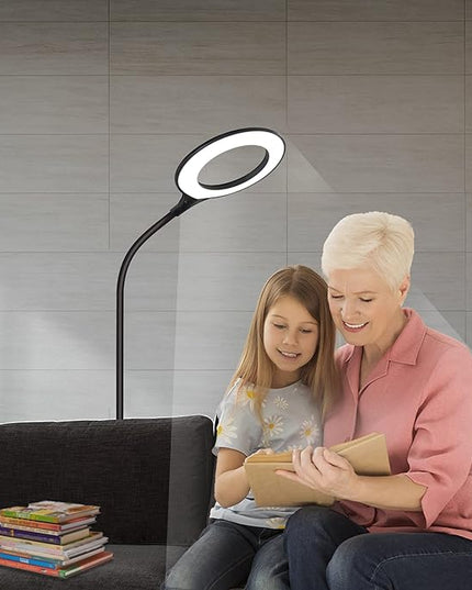 Bright Floor Lamp for Office, Reading and Bedrooms. LED Floor Lamp for Lash Light for EyeLash Extensions, Makeup & Nail Spa. Gooseneck Standing Lamp (Black) - LeafyLoom