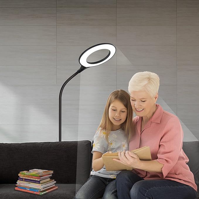 Bright Floor Lamp for Office, Reading and Bedrooms. LED Floor Lamp for Lash Light for EyeLash Extensions, Makeup & Nail Spa. Gooseneck Standing Lamp (Black) - LeafyLoom
