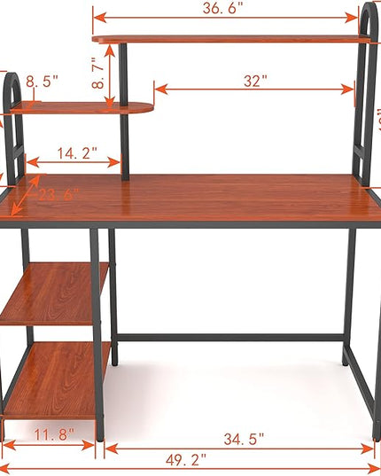 Anivia Computer Desk with Hutch and Shelves, 47'' Home Office Desk with Adjustable Bookshelves, Writing Desk PC Study Table Workstation for Small Spaces - LeafyLoom