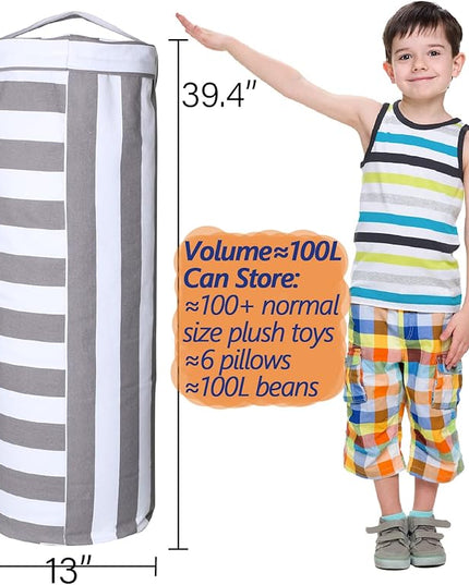Stuffed Animal Storage Bean Bag Cover for Kids - Organize, Sit, Play & Box Help Promote Comfort and Relaxation - Perfect Playroom & Bedroom Plush Toys Beanbag, Cylinder, Best Gift for Kids - LeafyLoom