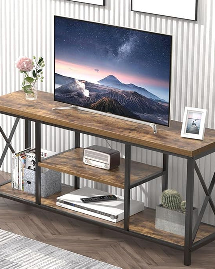 55 Inch TV Stand for Televisions up to 65 Inch, Modern Entertainment Center with Storage Shelves, Industrial Media TV Console for Living Room, Bedroom, Rustic Brown - LeafyLoom
