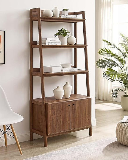 Modway 33" Bookshelf Display Case in Walnut - LeafyLoom
