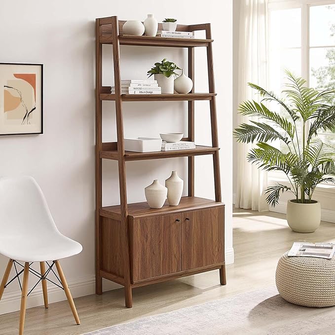 Modway 33" Bookshelf Display Case in Walnut - LeafyLoom