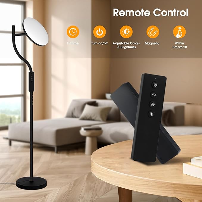 PESRAE 36W/3600LM LED Torchiere Super Bright Standing Lamp for Living Room, Rotatable Tall Lamp with Remote Control, Stepless Color Temperatures and Dimming Floor Lamps for Bedroom Office - LeafyLoom